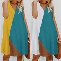 Fashion Contrast Color Sleeveless V-neck Loose Dress