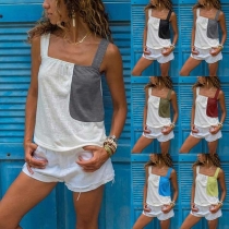 Sexy Backless Square Collar Contrast Color Sling Top