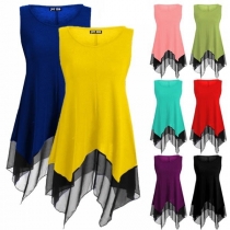 Fashion Sleeveless Round Neck Irregular Hem Top