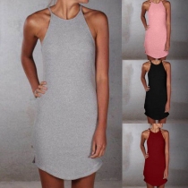 Simple Style Solid Color Side Slit Hem Sling Dress