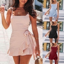 Sexy Backless Irregular Hem Side Lace-up Sling Dress