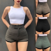 Fashion Solid Color High Waist Slim Fit Shorts