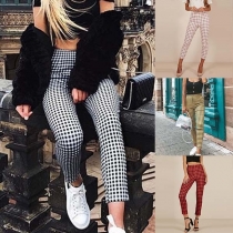Fashion High Waist Slim Fit Plaid Pants