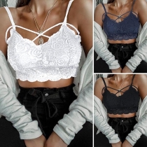 Sexy Backless Solid Color Sling Lace Crop Top Bra
