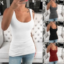 Simple Style Solid Color U-neck Slim Fit Tank Top