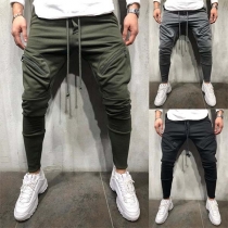 Fashion Solid Color Zipper Pockets Men's Casual Pants
