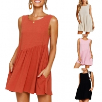 Sexy Backless Sleeveless Round Neck Loose Dress