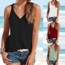 Fashion Solid Color Sleeveless V-neck Tank Top