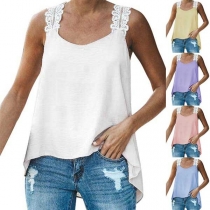 Fashion High-low Hem Lace Spliced Sling Chiffon Top