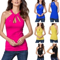 Sexy Off-shoulder Solid Color Hollow Out Slim Fit Tank Top