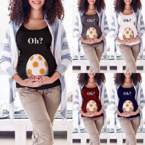 Cute Printed Short Sleeve Round Neck Maternity T-shirt