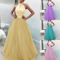 Sexy Lace Spliced Sleeveless High Waist Party Dress