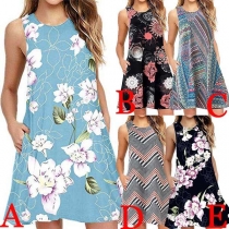 Fashion Sleeveless Round Neck Loose Printed Dress