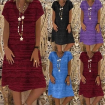 Fashion Short Sleeve V-neck Loose T-shirt Dress