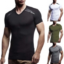 Fashion Contrast Color Short Sleeve V-neck Men's T-shirt '