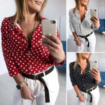 Fashion Half Sleeve POLO Collar Dots Printed Shirt