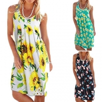 Fashion Sleeveless Round Neck Printed Dress
