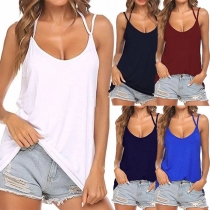 Sexy Backless Solid Color Halter Sling Top