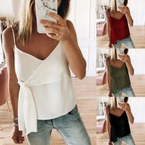 Sexy Backless V-neck Side Lace-up Solid Color Cami Top 