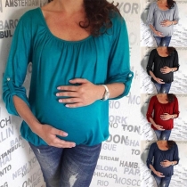 Fashion Solid Color Long Sleeve Round Neck Maternity T-shirt