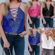 Sexy Backless V-neck Lace Spliced Sling Top 