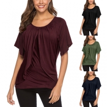 Fashion Solid Color Short Sleeve Round Neck Loose T-shirt
