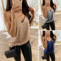 Sexy Backless V-neck Sequin Cami Top 