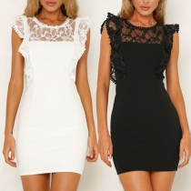 Sexy Lace Spliced Sleeveless Round Neck Slim Fit Dress(It falls small)