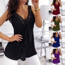 Sexy Backless V-neck Lace Spliced Solid Color Sling Top 
