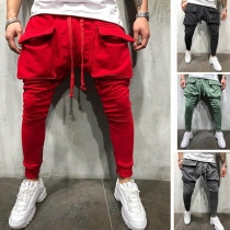 Casual Style Solid Color Front-pocket Men's Sports Pants 