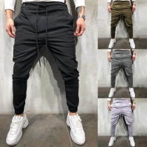 Casual Style Solid Color Drawstring Waist Men's Pants 