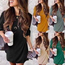 Simple Style Long Sleeve Round Neck Shift Dress