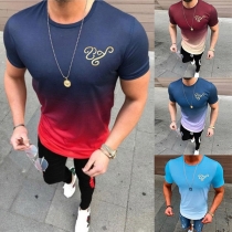 Fashion Color Gradient Short Sleeve Round Neck Men's T-shirt 