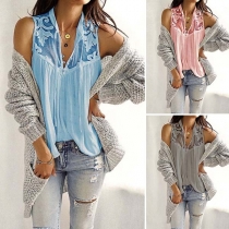 Fashion Sleeveless Stand Collar Lace Spliced Top