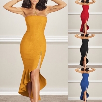Sexy Strapless Irregular Fishtail Hem Slim Fit Party Dress