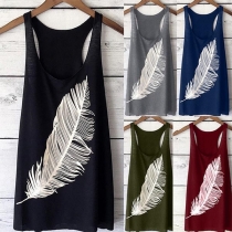 Casual Style Feather Printed Tank Top 