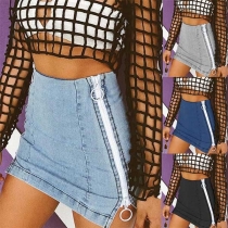 Fashion High Waist Side-zipper Denim Skirt   