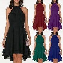 Sexy Off-shoulder High Waist Solid Color High-low Hem Dress