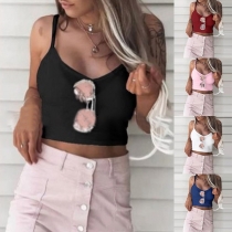 Sexy Backless V-neck Solid Color Sling Crop Top 