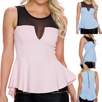 Fashion Sleeveless Round Neck Gauze Spliced Top 