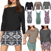 Fashion Dolman Sleeve T-shirt + Printed Tank Dress Two-piece Set