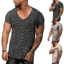 Casual Style Short Sleeve V-neck Printed Men's T-shirt 