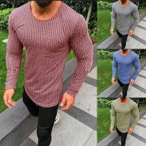 Fashion Long Sleeve Round Neck Men's Striped T-shirt 
