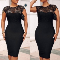 Sexy Lace Spliced Sleeveless Round Neck Slim Fit Dress