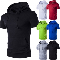 Casual Style Short Sleeve Solid Color Hooded Men's T-shirt