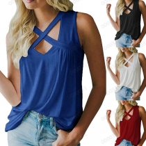 Simple Style Sleeveless Crossover V-neck Solid Color Top