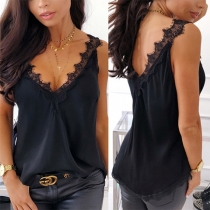Sexy Backless V-neck Lace Spliced Sleeveless Top