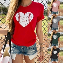 Fashion Heart Printed Short Sleeve Round Neck T-shirt 