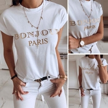 Casual Style Short Sleeve Round Neck Letters Printed T-shirt 