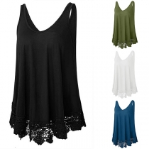 Fashion Solid Color Lace Spliced Hem Tank Top